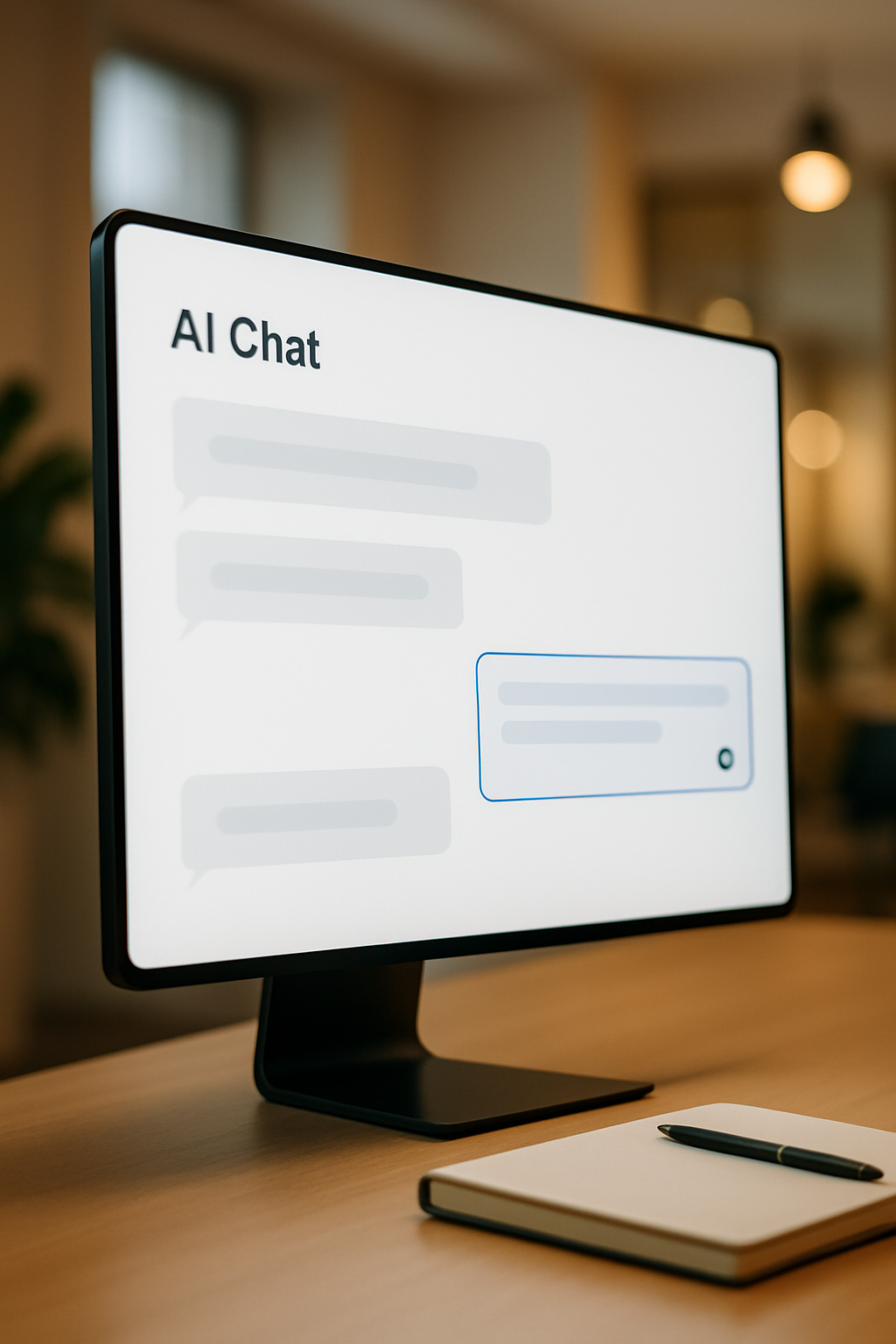 Desktop monitor displaying an AI chat interface