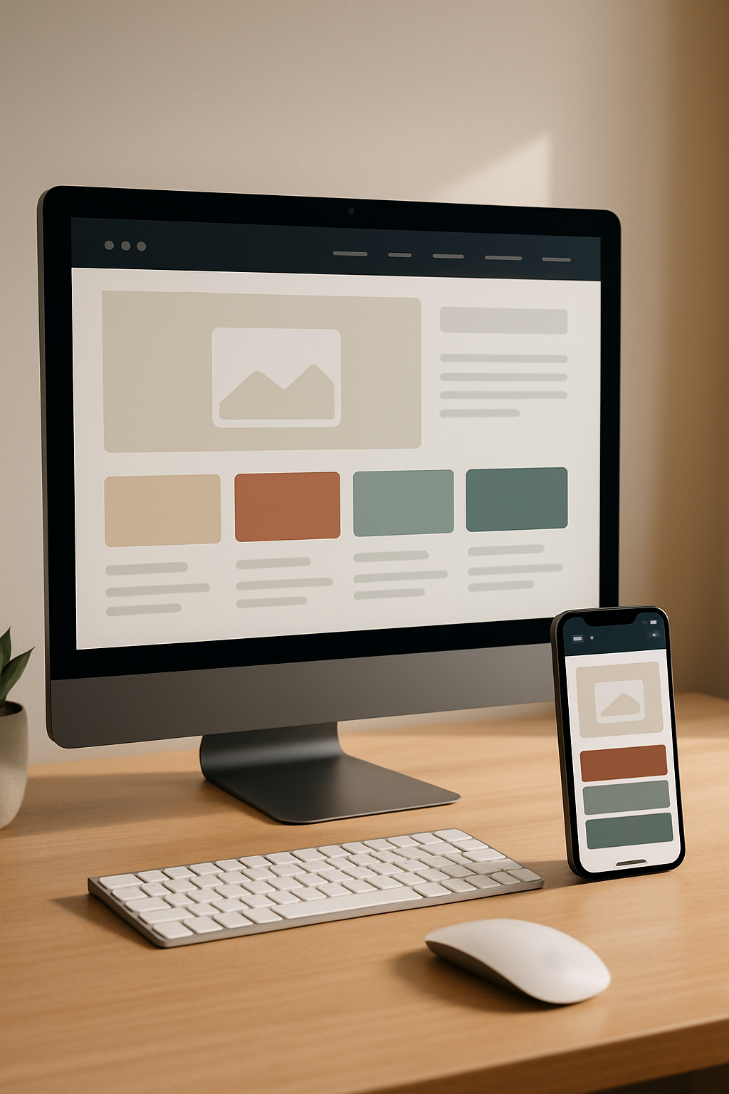 Desktop and mobile device showing responsive website layouts